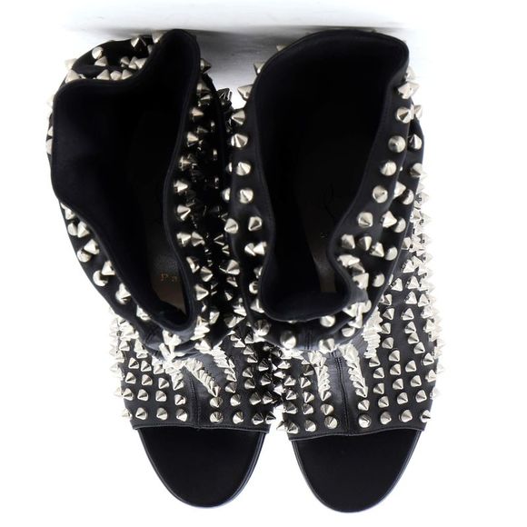 Christian Louboutin Women's Guerilla Peep Toe Slouchy Ankle Boots Studded Leathe - Picture 2 of 4